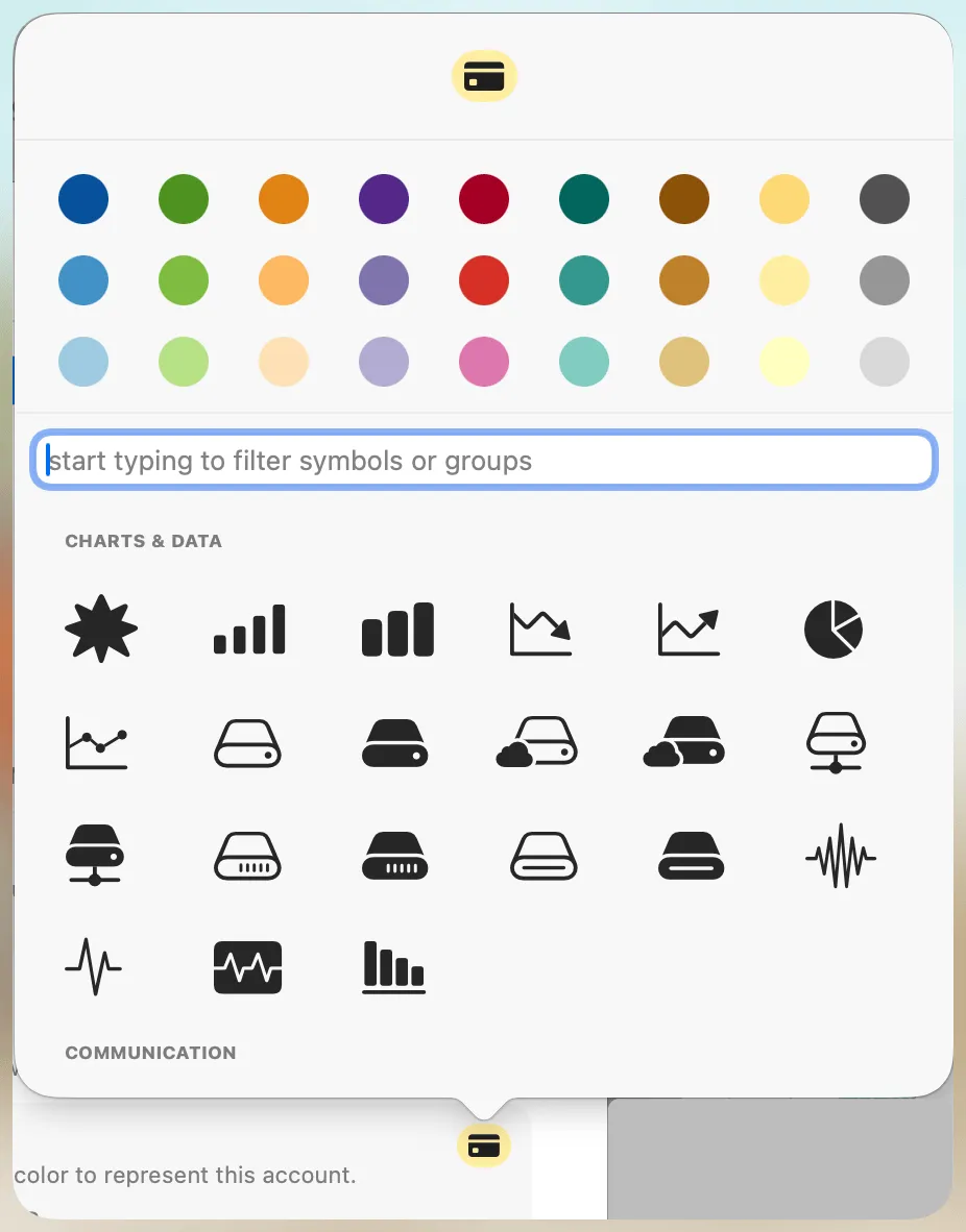 Account Symbol and Color Picker