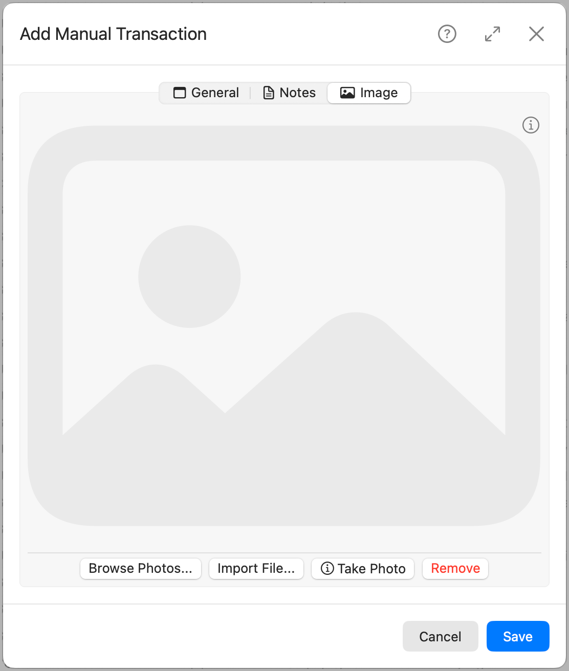 Add Manual Transaction Image Tab