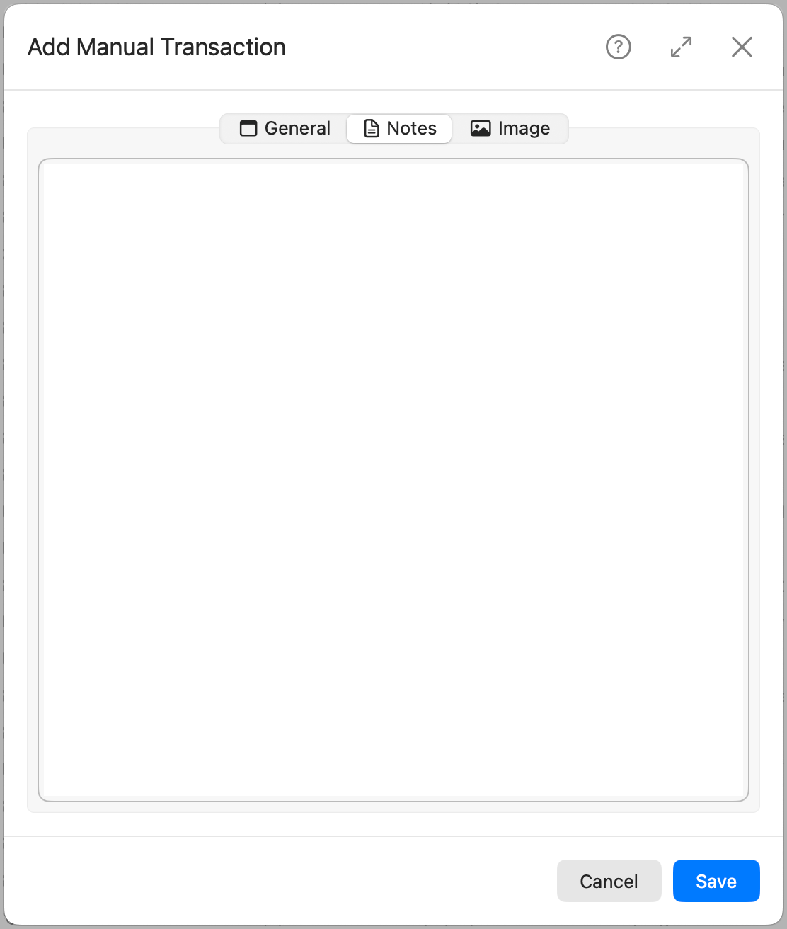 Add Manual Transaction Notes Tab