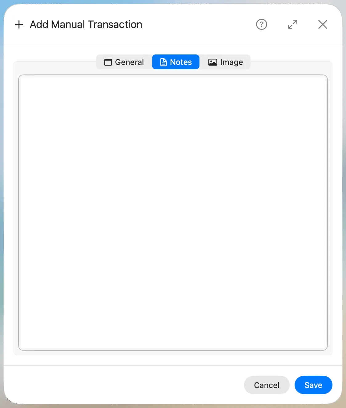 Add Manual Transaction Notes Tab