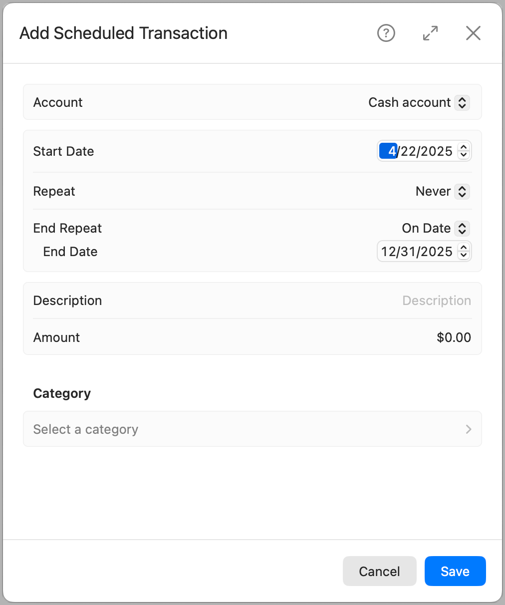 Add Scheduled Transaction