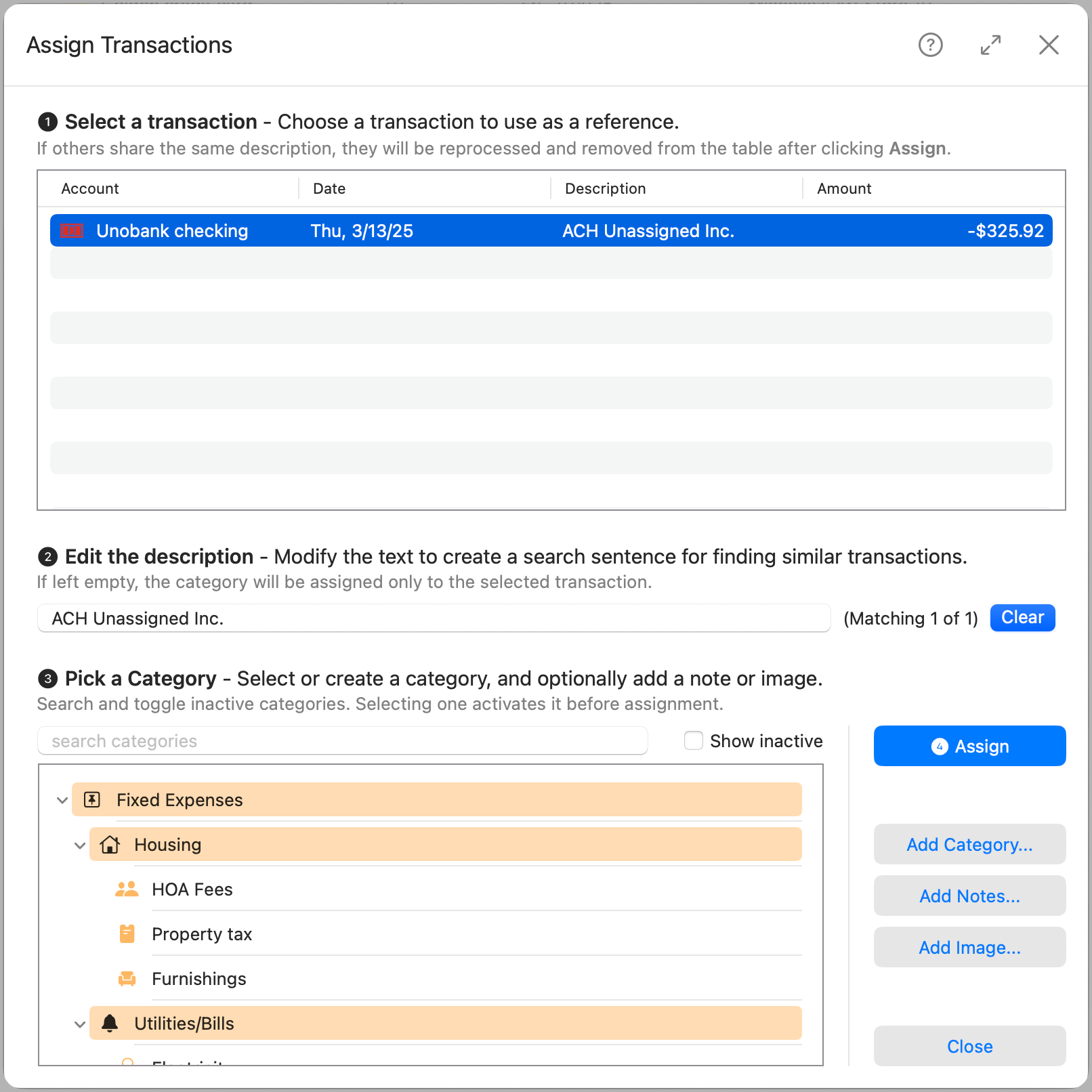 Assign Transactions