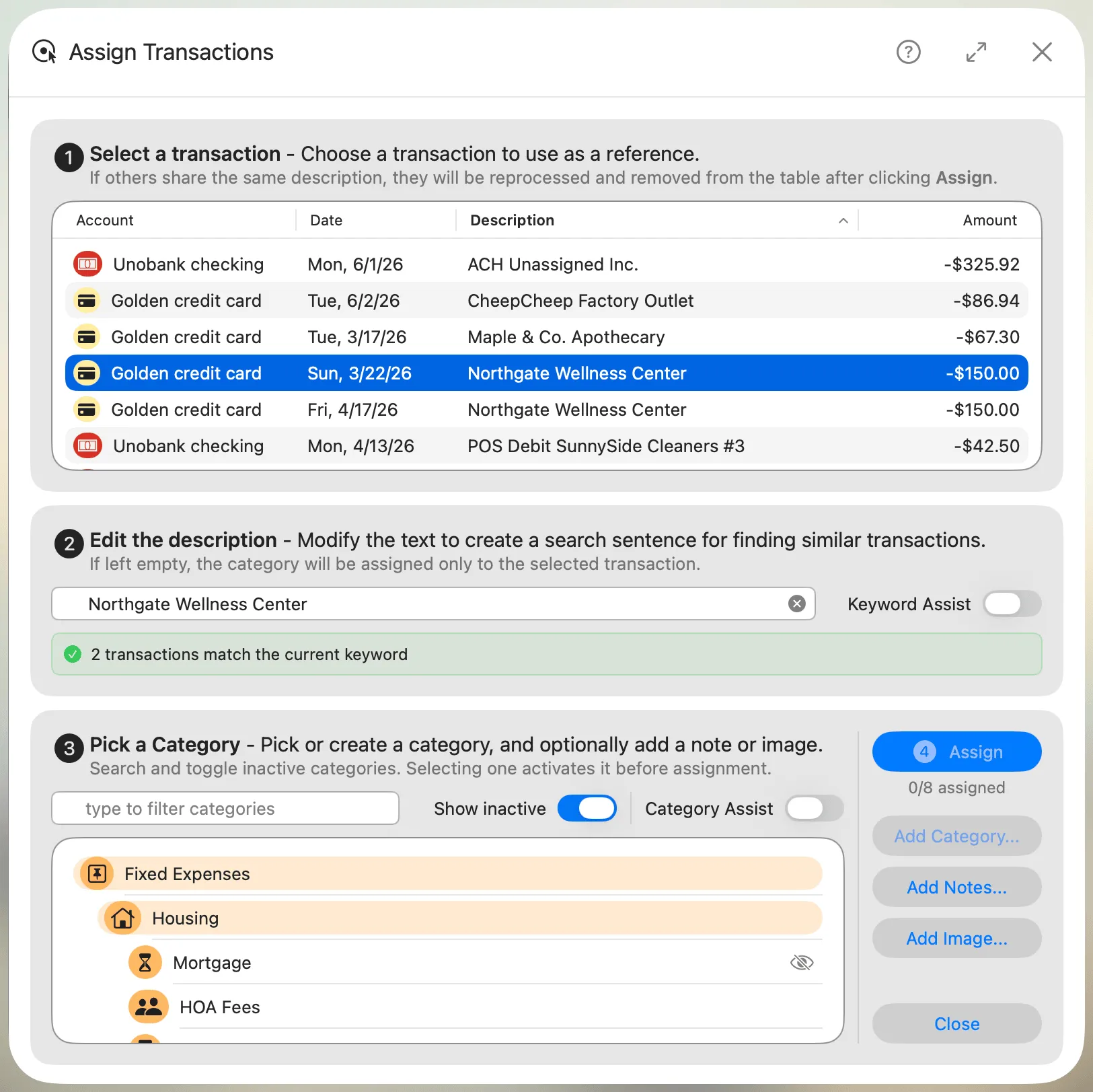 Assign Transactions