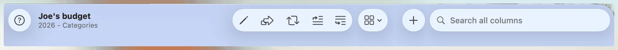 Categories Toolbar