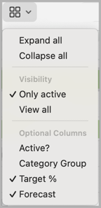 Categories View Menu