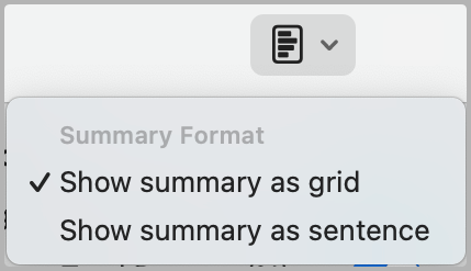 Chart Header Summary Menu