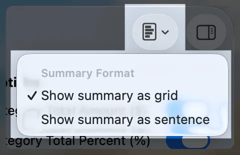 Chart Header Summary Menu