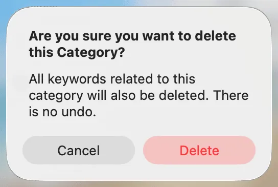 Delete Category Confirmation