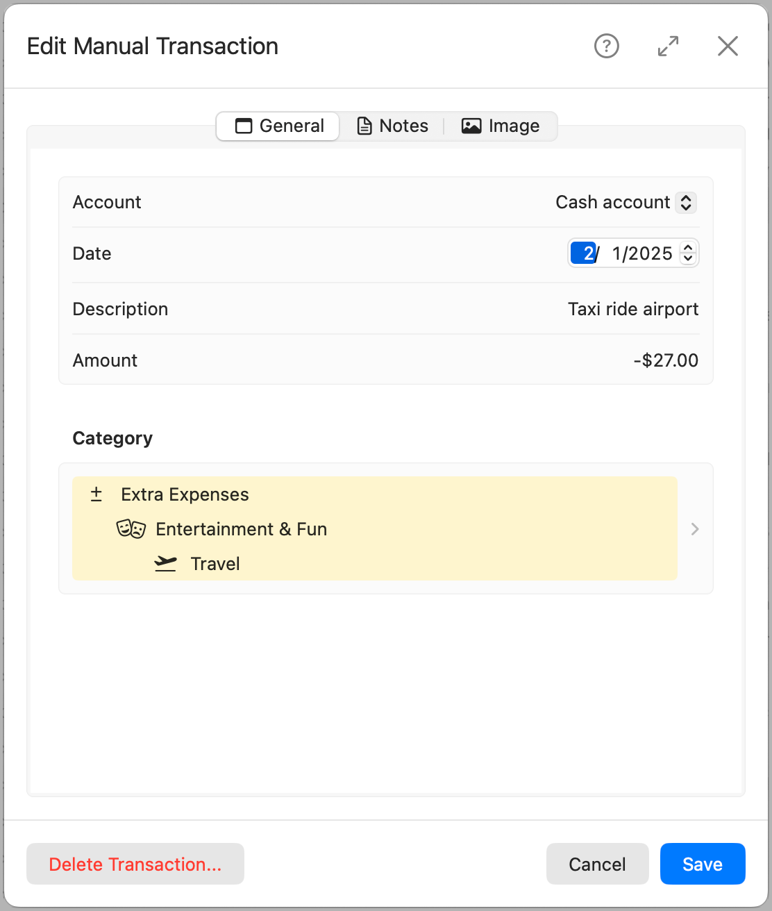 Edit Manual Transaction