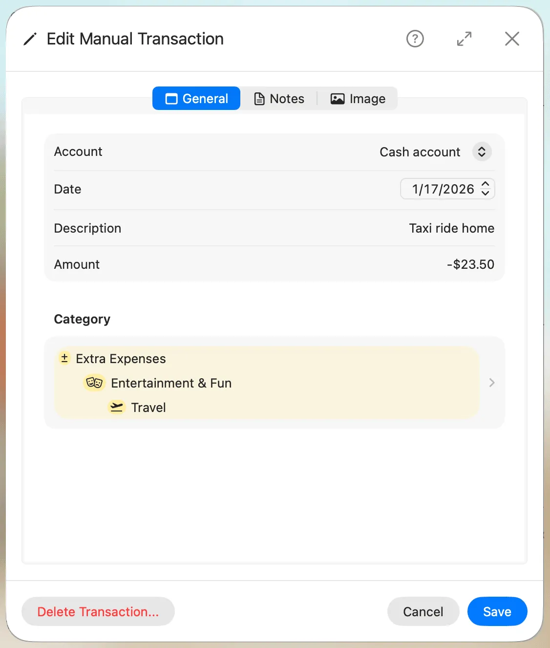 Edit Manual Transaction