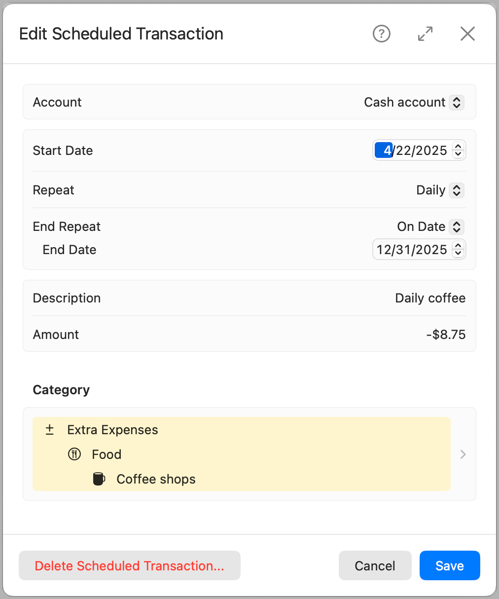 Edit Scheduled Transaction
