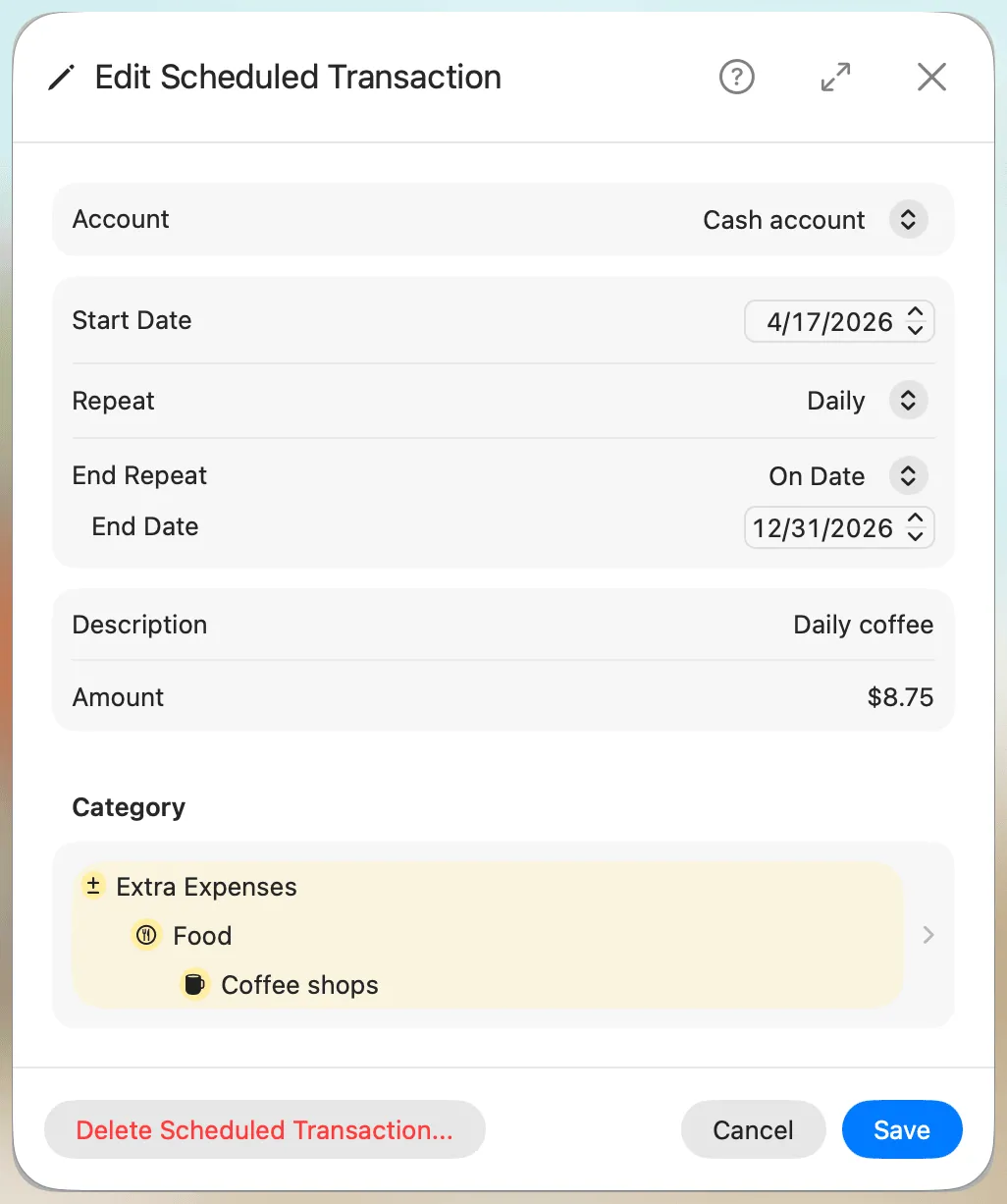 Edit Scheduled Transaction