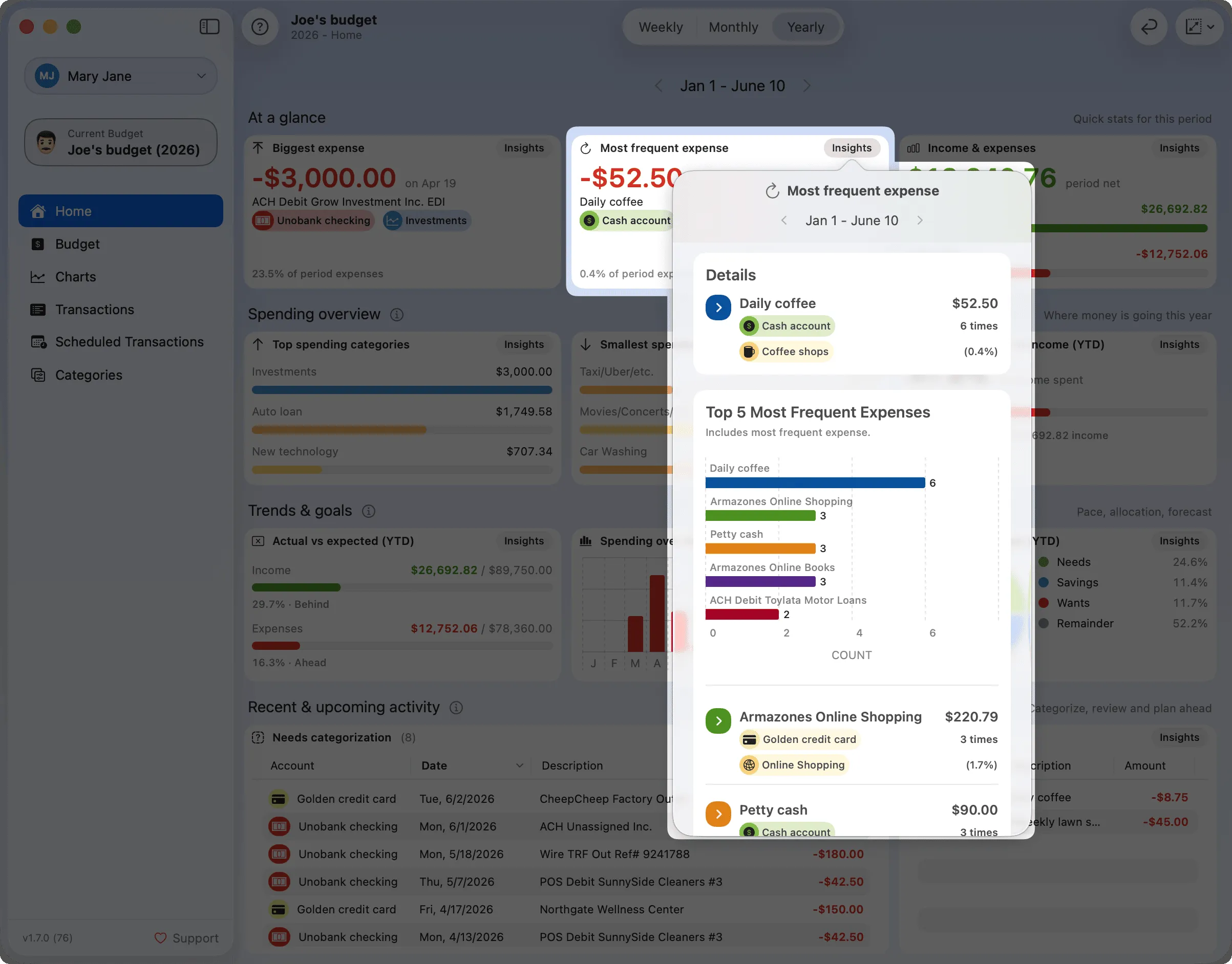 Home with widget insights