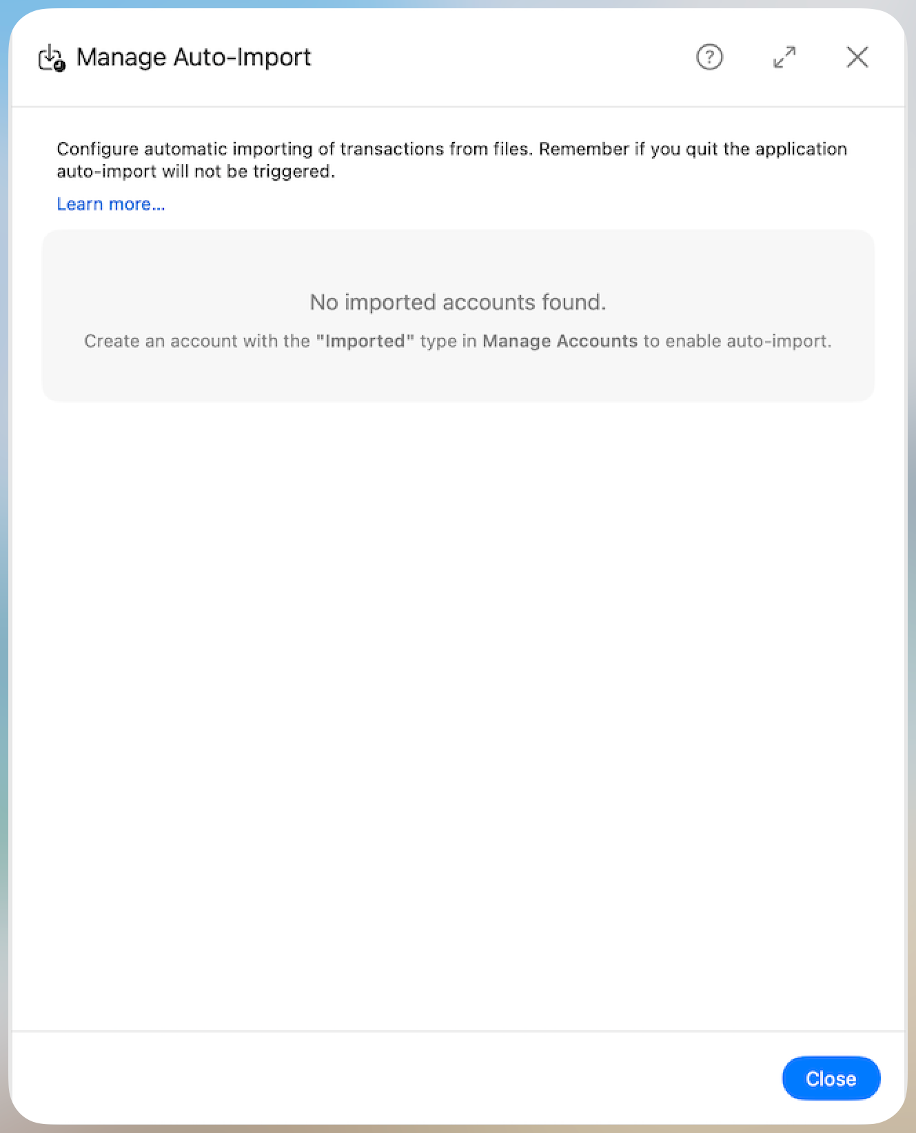 Manage Auto-Import - No Accounts