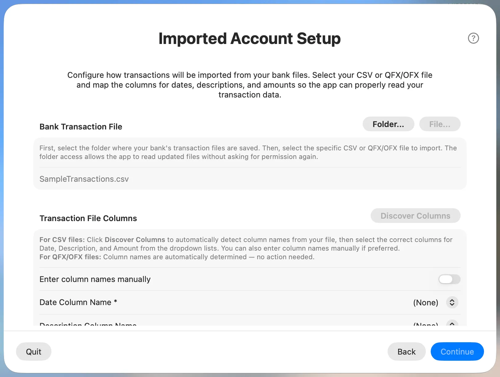 Import Setup Step