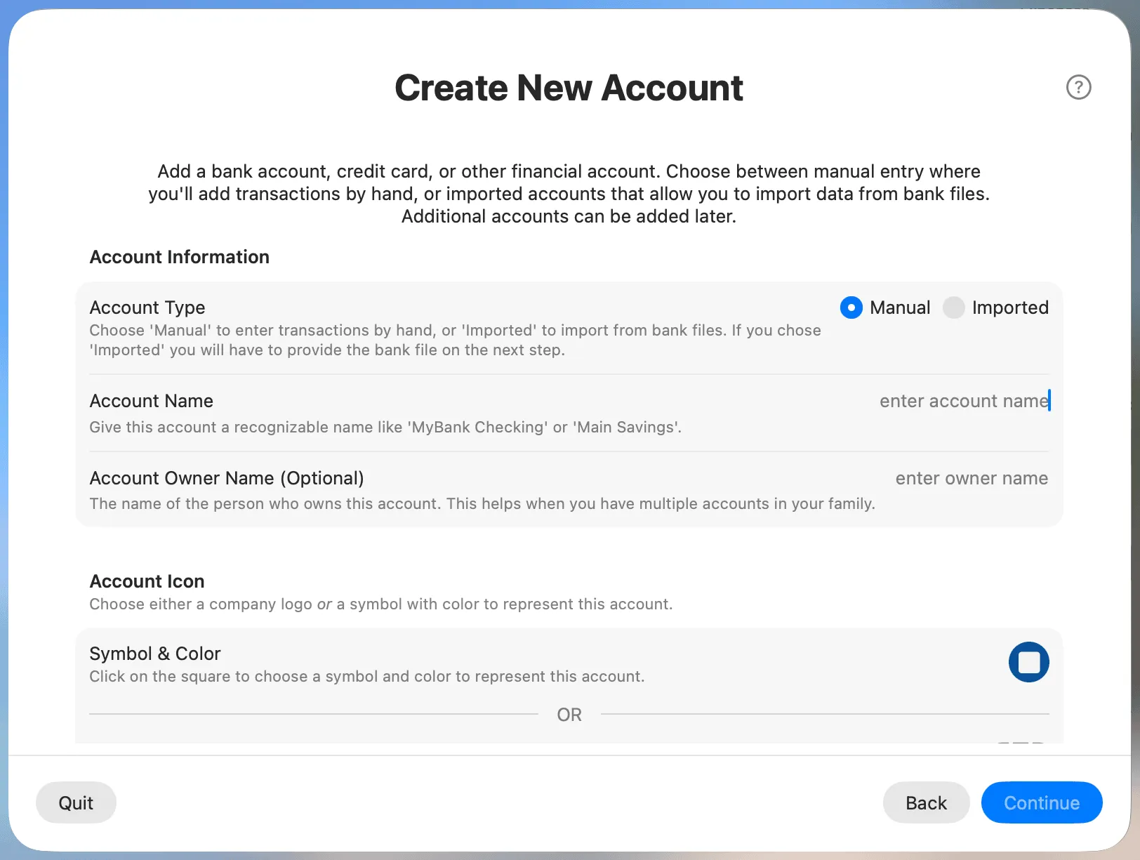Account Setup Step
