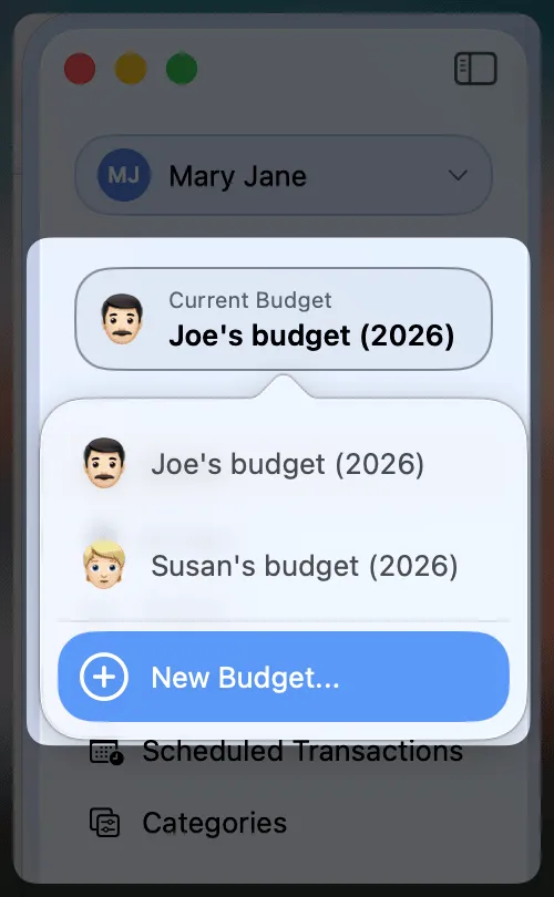 New Budget Menu