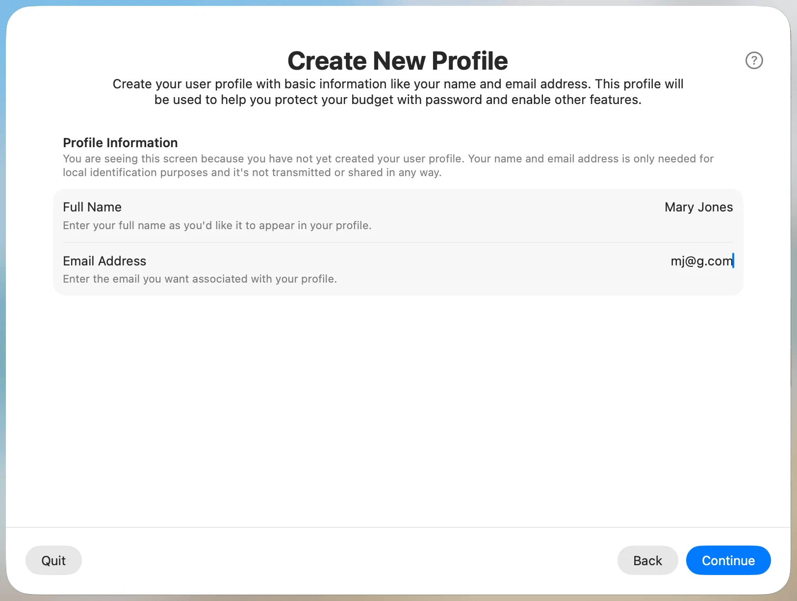 Profile Setup Step