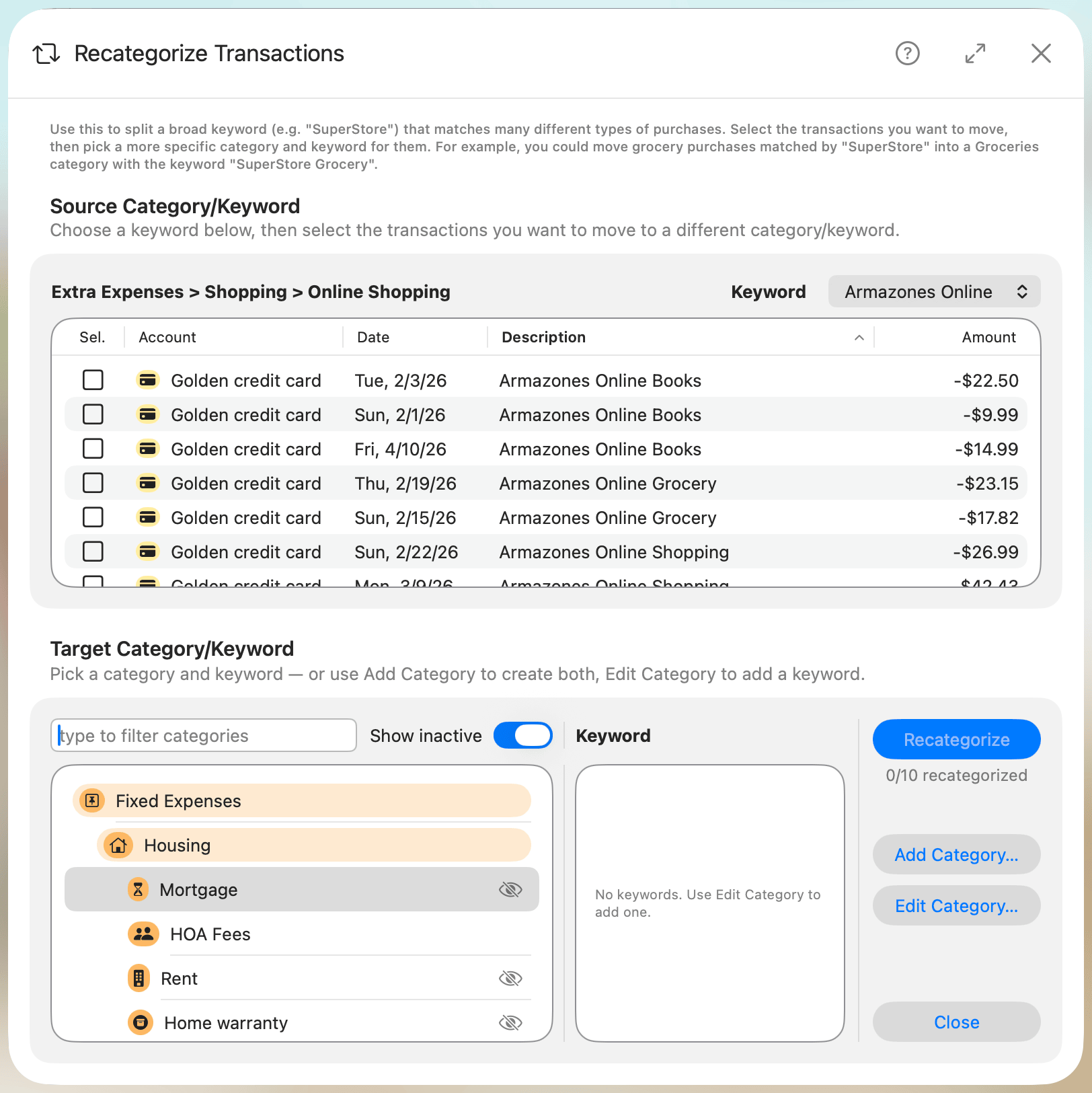 Recategorize Transactions