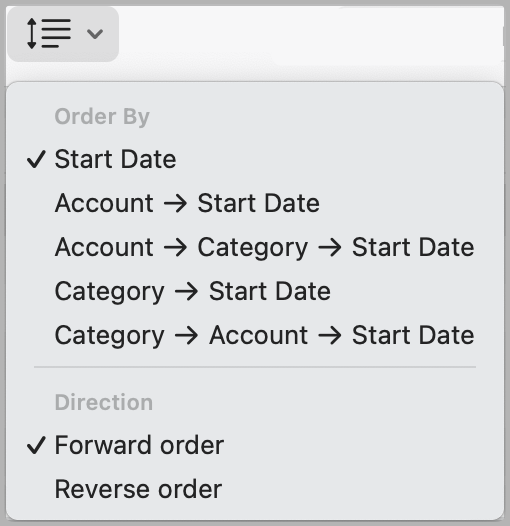 Scheduled Transactions Order Menu