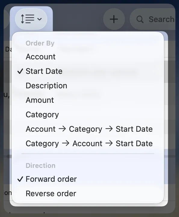 Scheduled Transactions Order Menu