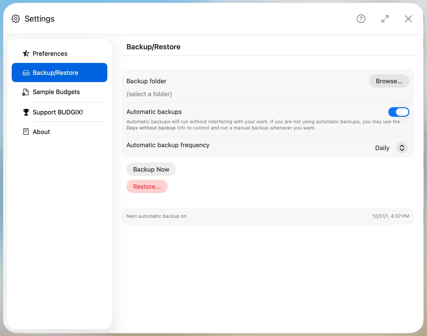 Settings Backups