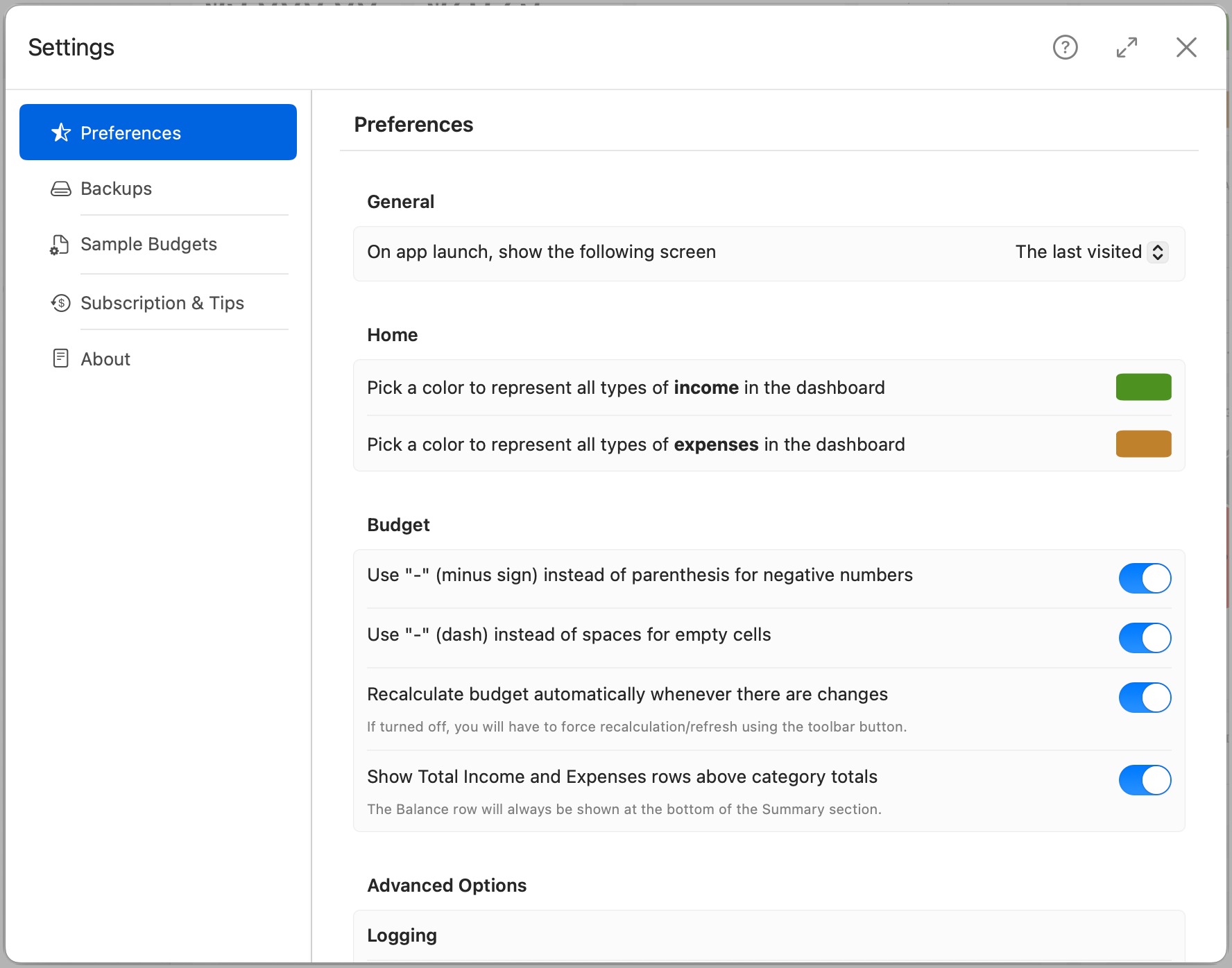 Settings Preferences