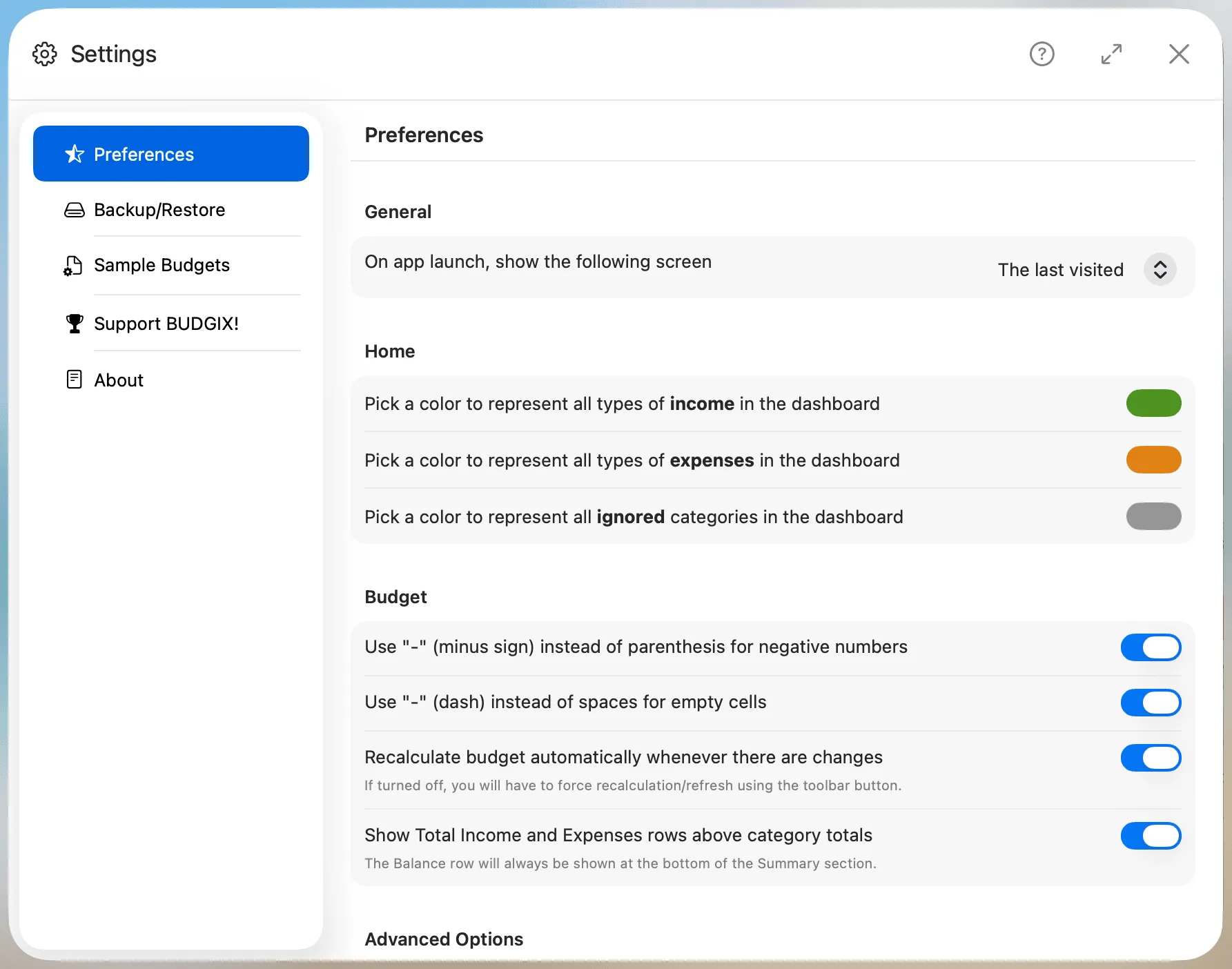 Settings Preferences