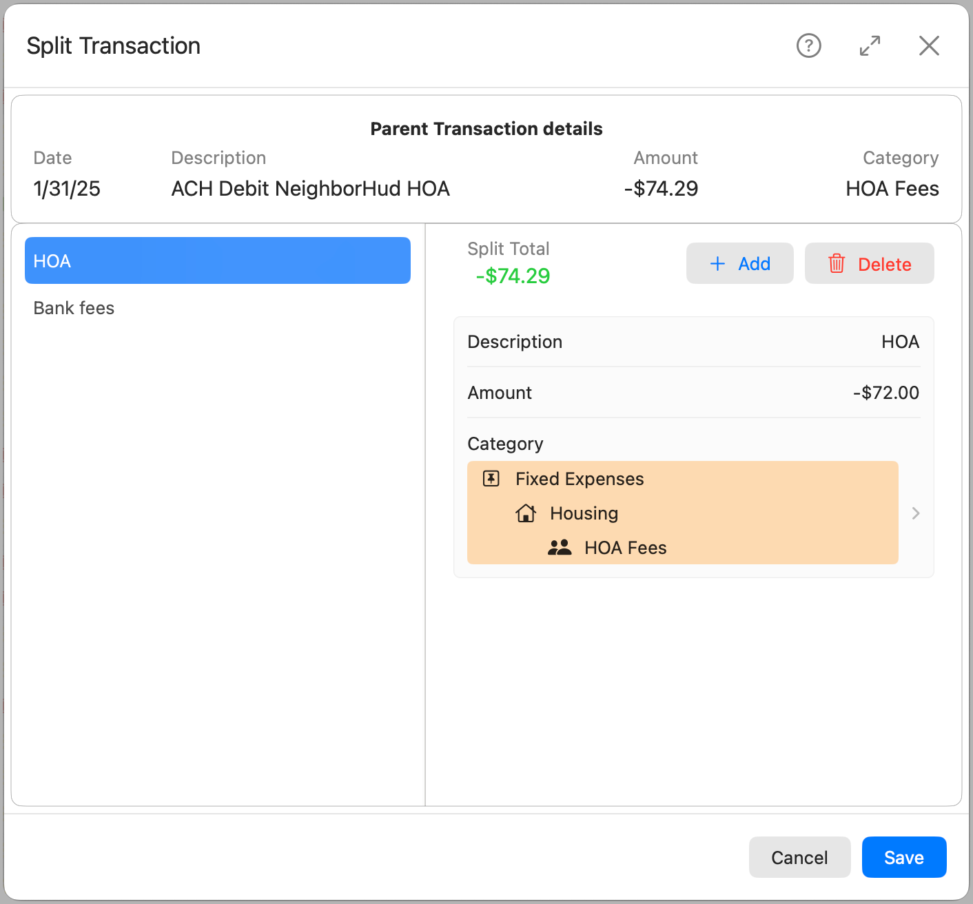 Split Transaction