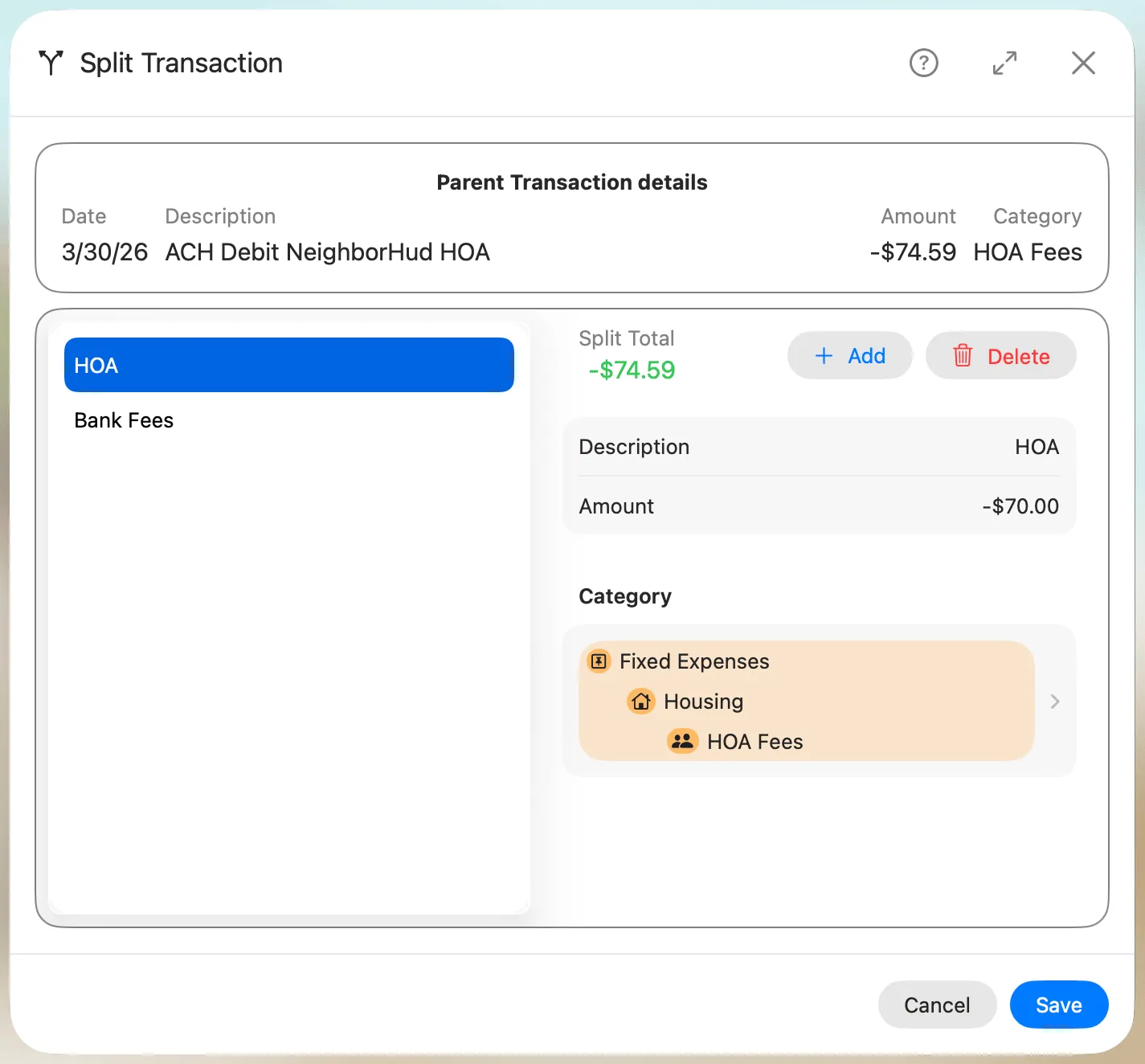 Split Transaction