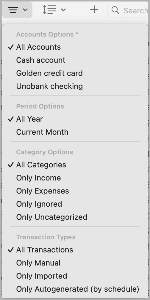Filter Menu
