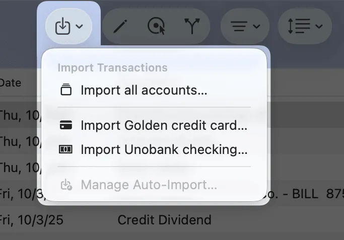 Import Menu