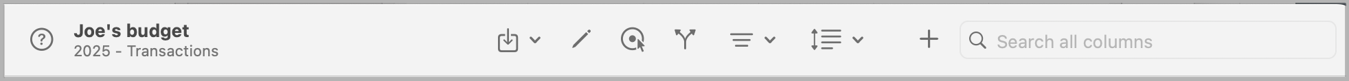 Transactions Toolbar