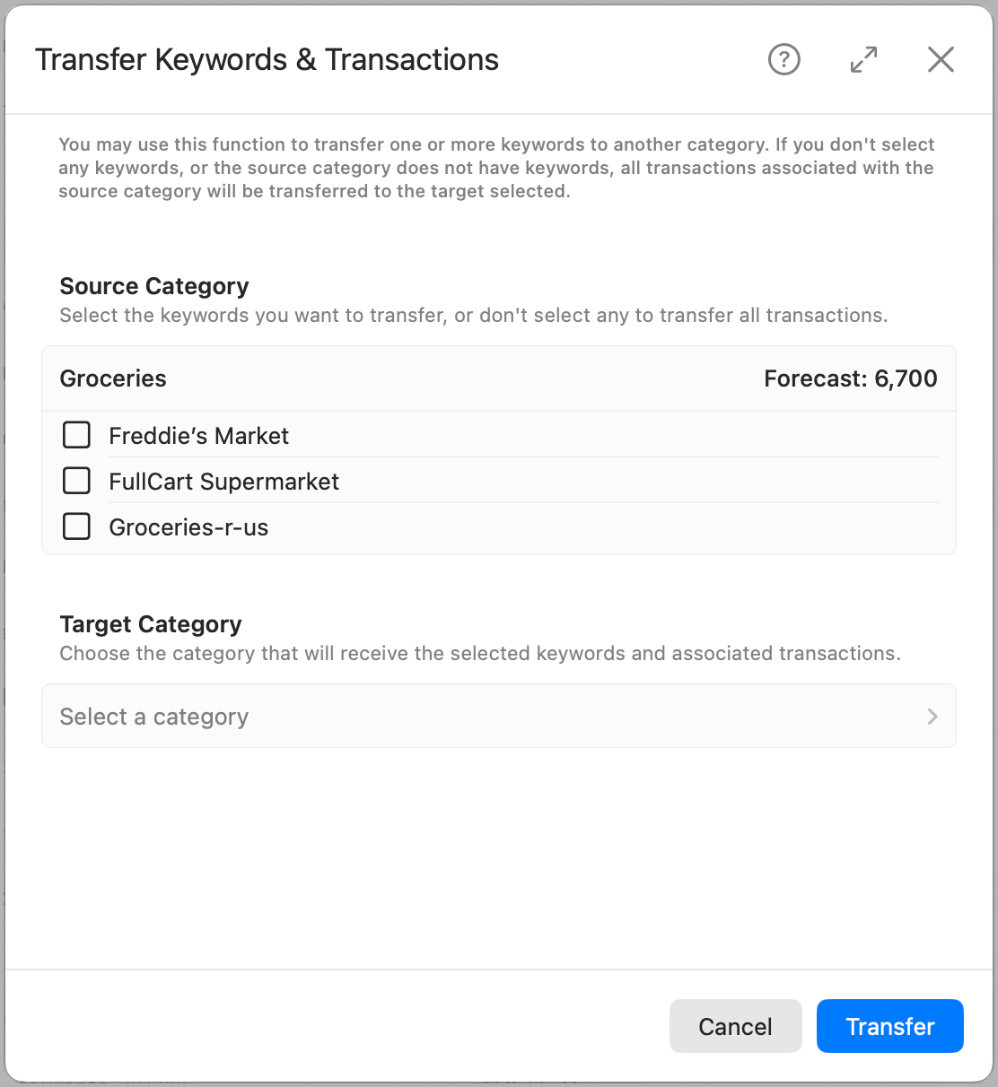 Transfer Keywords and Transactions