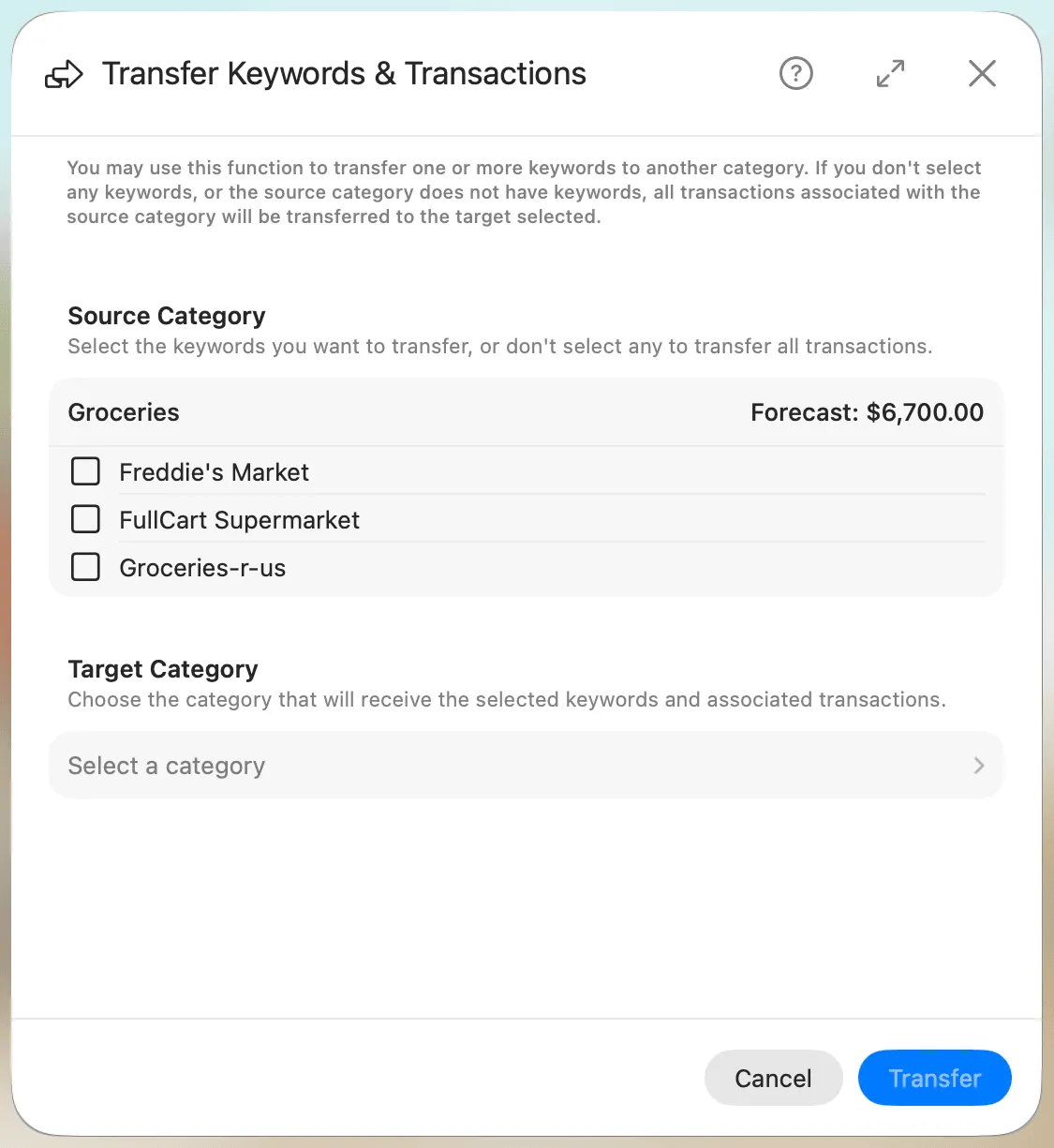 Transfer Keywords and Transactions