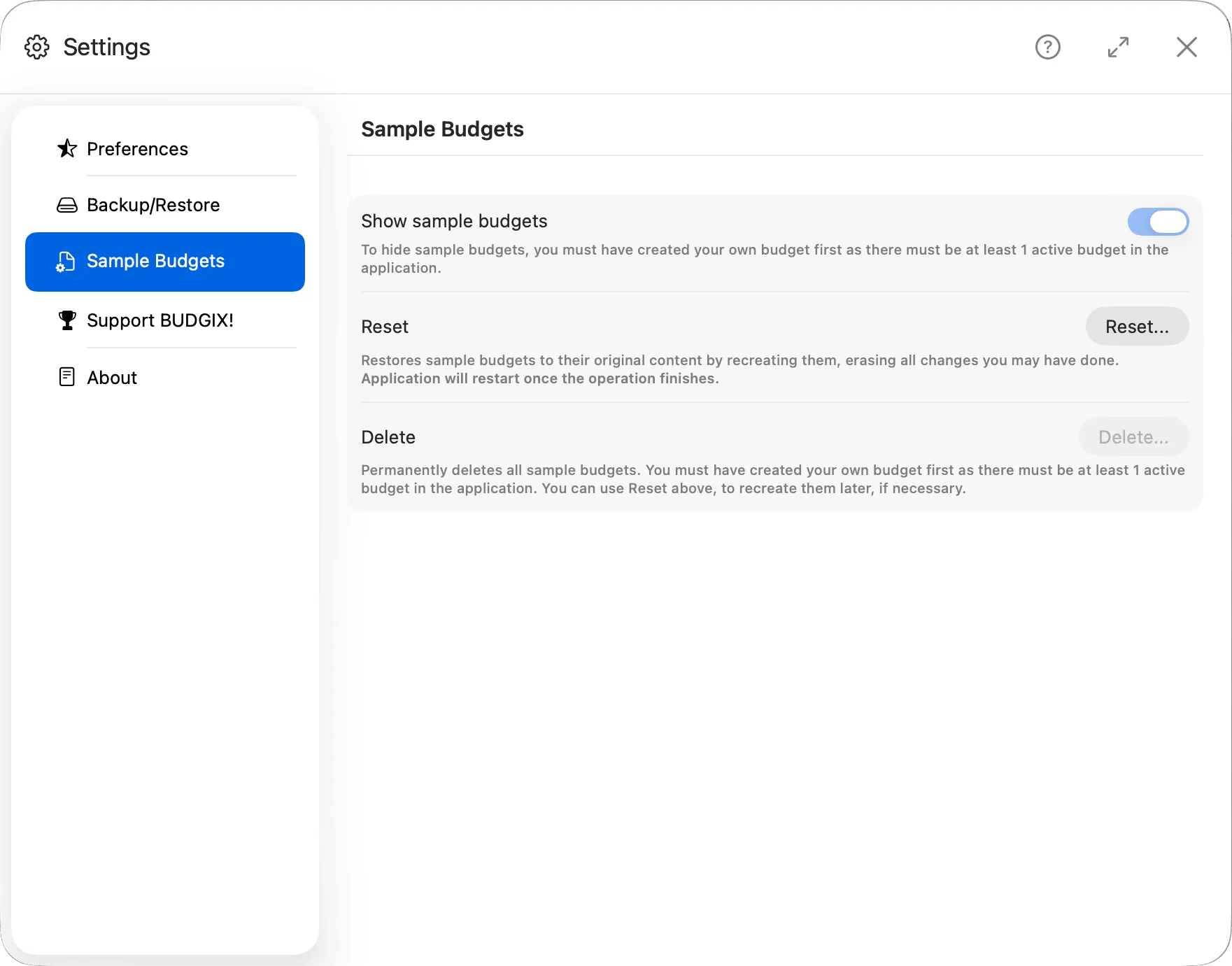Budgix Sample Budgets