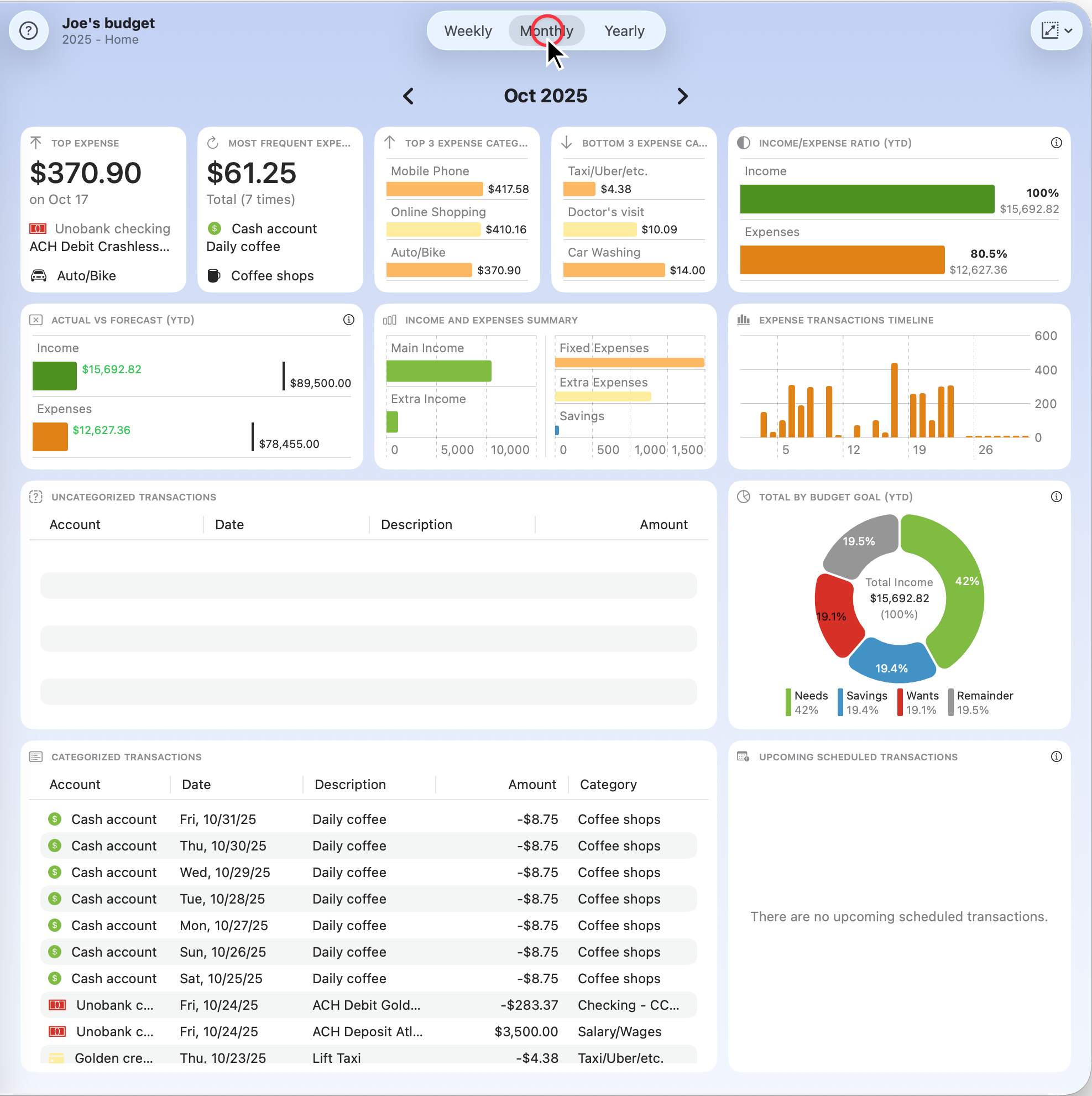 BUDGIX Joe's Dashboard - Monthly
