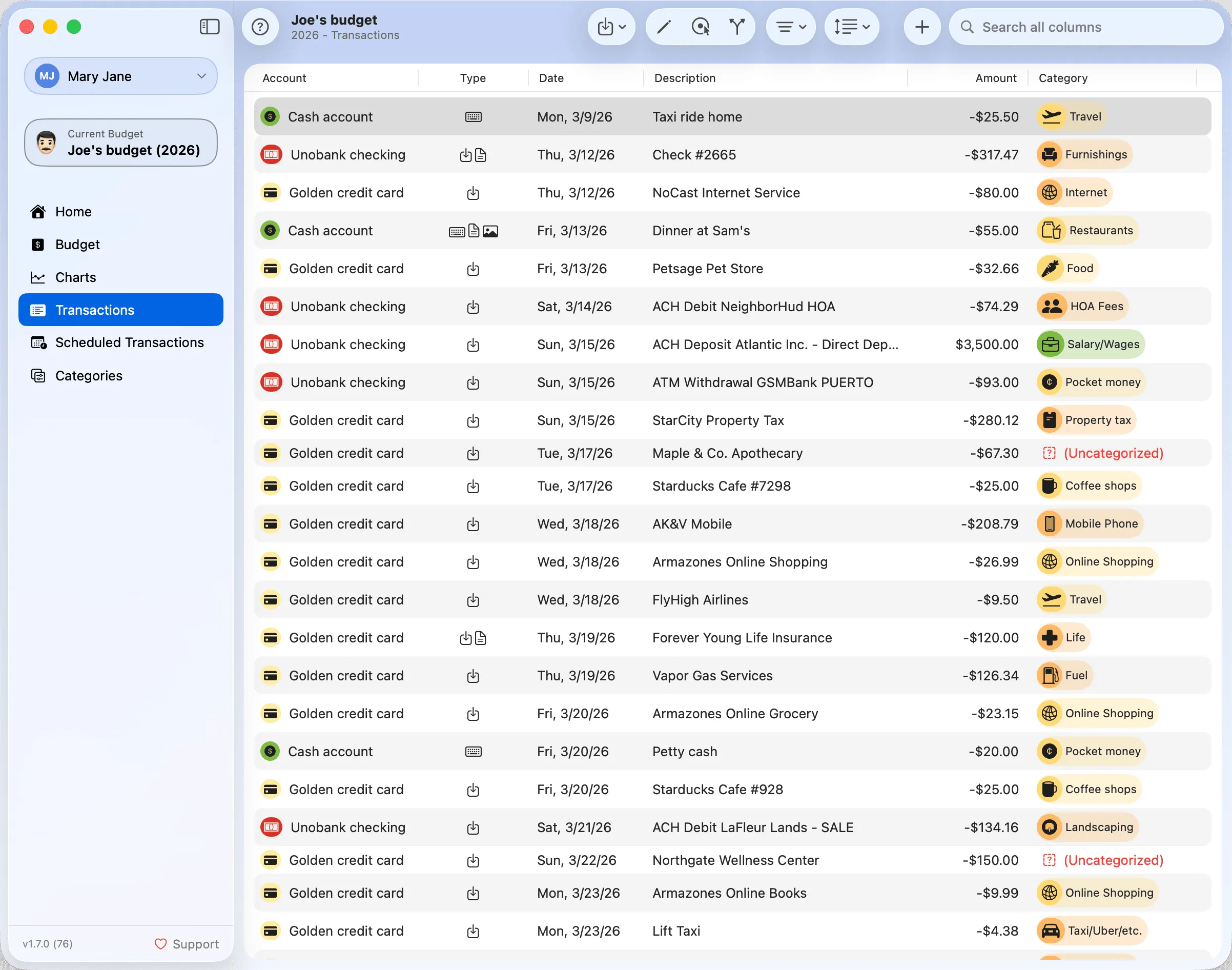 Budgix Transactions