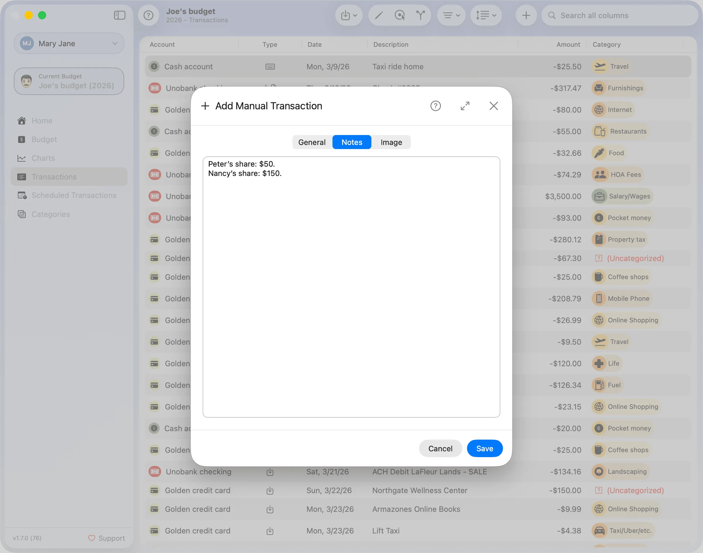 Transaction Notes